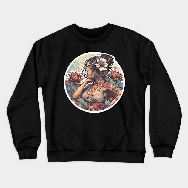 feminine nature, flowers, fauna, meditation, mental health, goddes, divine power Crewneck Sweatshirt by szymonabramek